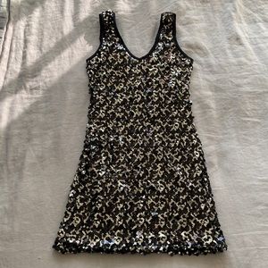 As U Wish Black and Gold Sequin Mini Dress